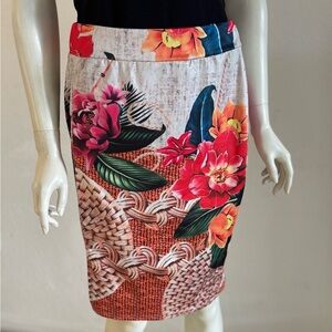 Floral Print Skirt with Woven Basket Design